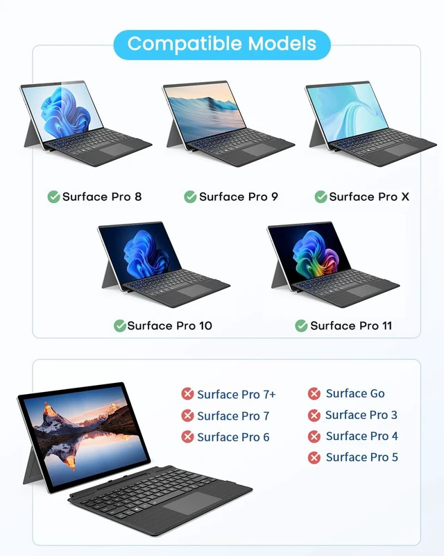 Alt view image 2 of 6 - Surface Pro 8/9/X/10/11 Keyboard Bluetooth 7 Color Backlit Type Cover | Wireless Ultra-Slim Portable Magnetic Keyboard for Microsoft Surface Pro 13 inch with Trackpad, Rechargeable Battery