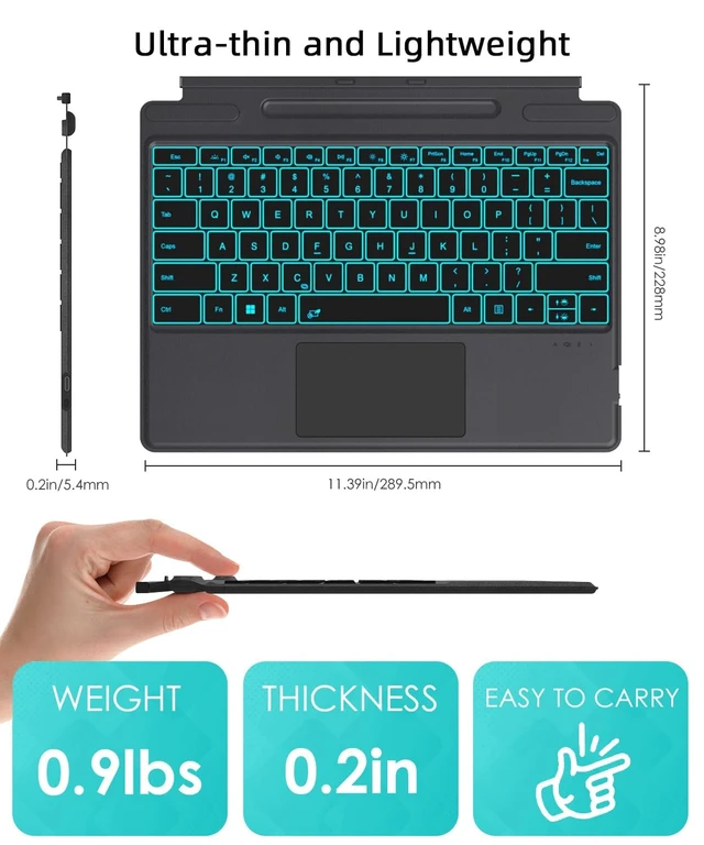 Alt view image 6 of 6 - Surface Pro 8/9/X/10/11 Keyboard Bluetooth 7 Color Backlit Type Cover | Wireless Ultra-Slim Portable Magnetic Keyboard for Microsoft Surface Pro 13 inch with Trackpad, Rechargeable Battery