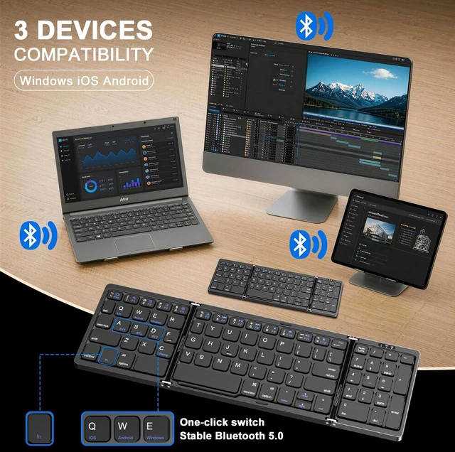 Alt view image 2 of 7 - AVOAR Ultra Slim Portable Foldable Bluetooth Keyboard | Scissor Switch Block Keycaps, Lightweight Fold Type, Compact Travel Size