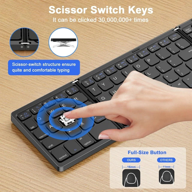 Alt view image 7 of 7 - AVOAR Ultra Slim Portable Foldable Bluetooth Keyboard | Scissor Switch Block Keycaps, Lightweight Fold Type, Compact Travel Size