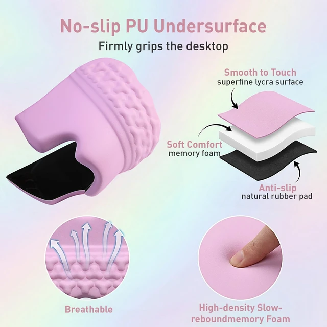 Alt view image 5 of 7 - Halloween Keyboard Stand with Wrist Rest, Pumpkin Mouse Pad&Bat Wrist Rest | Ergonomic Keyboard Riser with Wrist Pad, PU Leather Waterproof Mousepad for Office Home School (Pink)