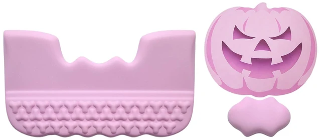 Main image of Halloween Keyboard Stand with Wrist Rest, Pumpkin Mouse Pad&Bat Wrist Rest | Ergonomic Keyboard Riser with Wrist Pad, PU Leather Waterproof Mousepad for Office Home School (Pink)