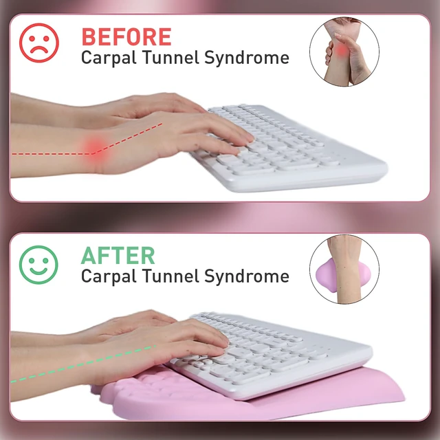 Alt view image 6 of 7 - Halloween Keyboard Stand with Wrist Rest, Pumpkin Mouse Pad&Bat Wrist Rest | Ergonomic Keyboard Riser with Wrist Pad, PU Leather Waterproof Mousepad for Office Home School (Pink)