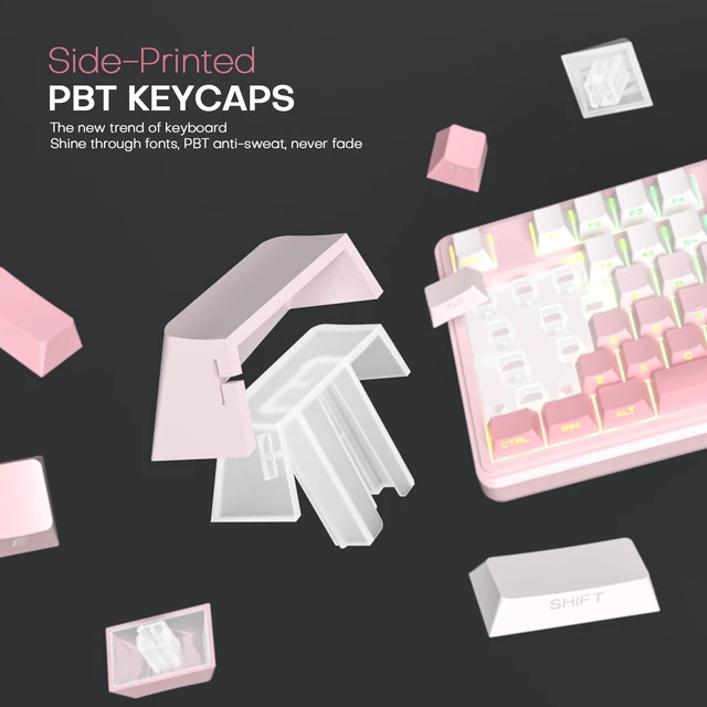 Alt view image 7 of 7 - Gaming keyboard Pink,98 keys Wireless Typewriter Creamy with Number Pad | Membrane Keyboard,RGB Backlit,Tri-Mode BT/2.4GHz/USB-C,4000mAh Rechargeable Thocky Clicky Creamy Sound Computer Keyboards