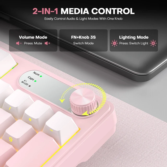 Alt view image 6 of 7 - Gaming keyboard Pink,98 keys Wireless Typewriter Creamy with Number Pad | Membrane Keyboard,RGB Backlit,Tri-Mode BT/2.4GHz/USB-C,4000mAh Rechargeable Thocky Clicky Creamy Sound Computer Keyboards