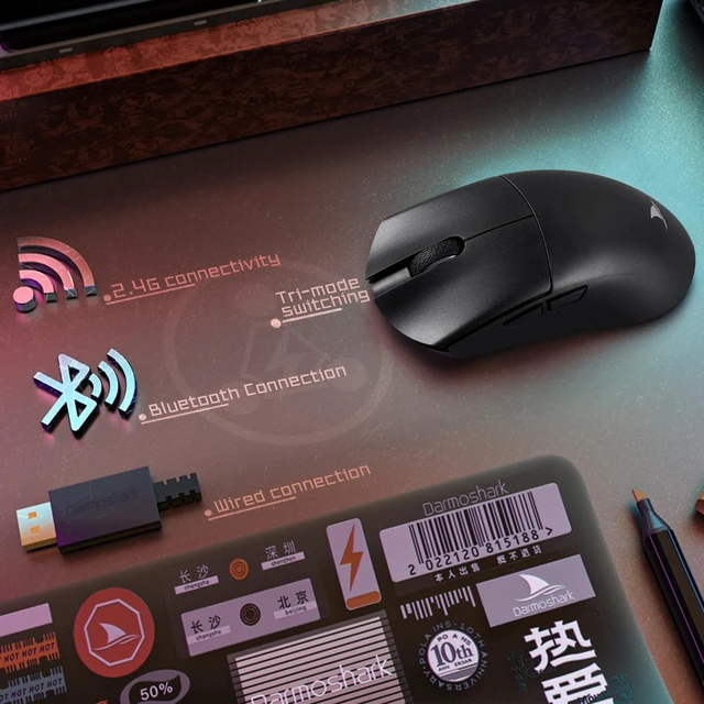 Alt view image 2 of 7 - Darmoshark M3 Wireless Gaming Mouse,Tri-Mode 2.4G/USB-C/Bluetooth Mouse Up to 26000DPI,PAW3395 optical sensor Lightweight 58g,8 programmable button 500MAh Battery Life,Computer Mouse for Laptop,PC,Mac