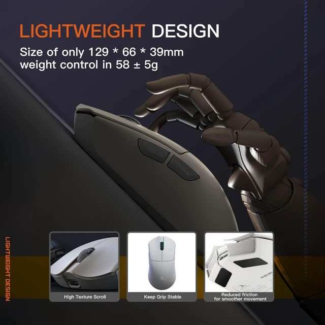 Alt view image 3 of 7 - Darmoshark M3 Wireless Gaming Mouse,Tri-Mode 2.4G/USB-C/Bluetooth Mouse Up to 26000DPI,PAW3395 optical sensor Lightweight 58g,8 programmable button 500MAh Battery Life,Computer Mouse for Laptop,PC,Mac