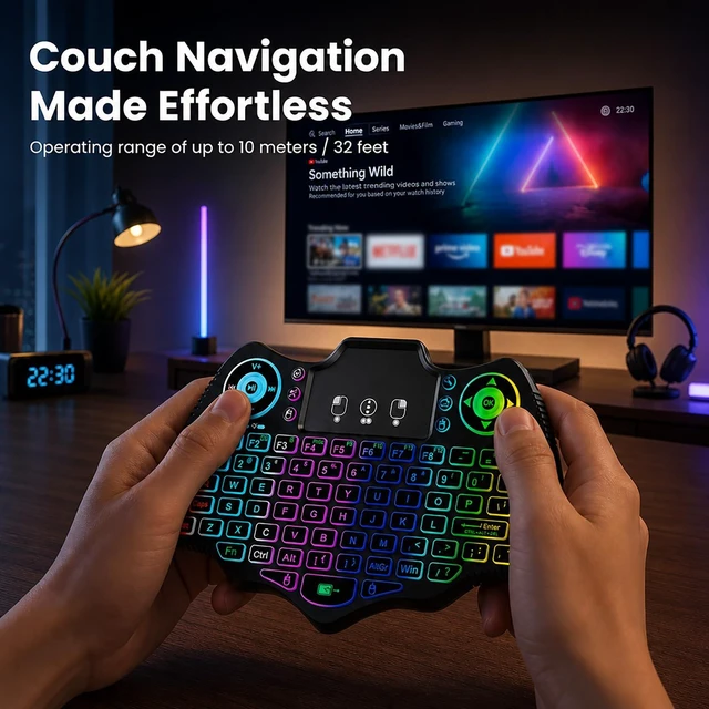 Alt view image 2 of 7 - Wofoboxair Mini Wireless Keyboard with Touchpad, Backlit, 2.4G & Bluetooth | for Fire TV Stick, smart tv,Android TV Box,projection, PC,Tablet,HTPC,PS4,7 color backlight, multimedia hotkeys