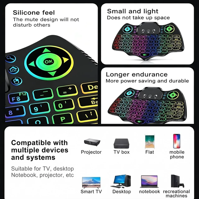 Alt view image 4 of 7 - Wofoboxair Mini Wireless Keyboard with Touchpad, Backlit, 2.4G & Bluetooth | for Fire TV Stick, smart tv,Android TV Box,projection, PC,Tablet,HTPC,PS4,7 color backlight, multimedia hotkeys