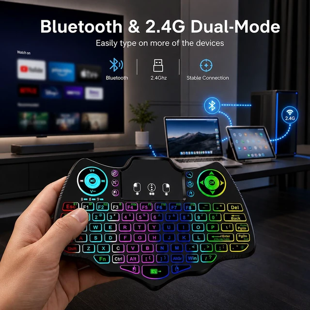 Alt view image 5 of 7 - Wofoboxair Mini Wireless Keyboard with Touchpad, Backlit, 2.4G & Bluetooth | for Fire TV Stick, smart tv,Android TV Box,projection, PC,Tablet,HTPC,PS4,7 color backlight, multimedia hotkeys