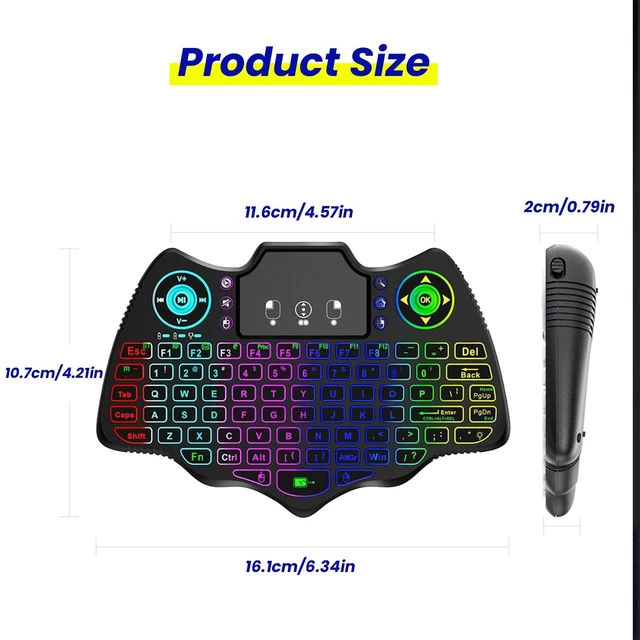 Alt view image 7 of 7 - Wofoboxair Mini Wireless Keyboard with Touchpad, Backlit, 2.4G & Bluetooth | for Fire TV Stick, smart tv,Android TV Box,projection, PC,Tablet,HTPC,PS4,7 color backlight, multimedia hotkeys