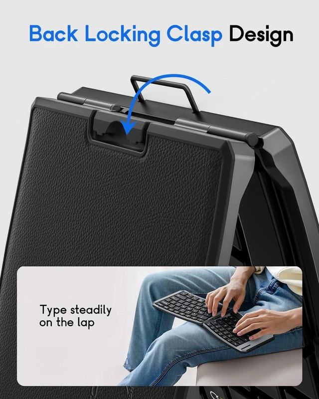 Alt view image 4 of 7 - MoKo Ergonomic Foldable Keyboard, Split Portable Folding Bluetooth Keyboard | Ultra Slim for Business Travel, Rechargeable Wireless Keyboard, for iOS/Android/Windows Tablet PC Smartphone