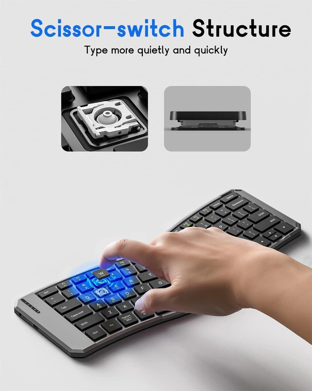 Alt view image 6 of 7 - MoKo Ergonomic Foldable Keyboard, Split Portable Folding Bluetooth Keyboard | Ultra Slim for Business Travel, Rechargeable Wireless Keyboard, for iOS/Android/Windows Tablet PC Smartphone