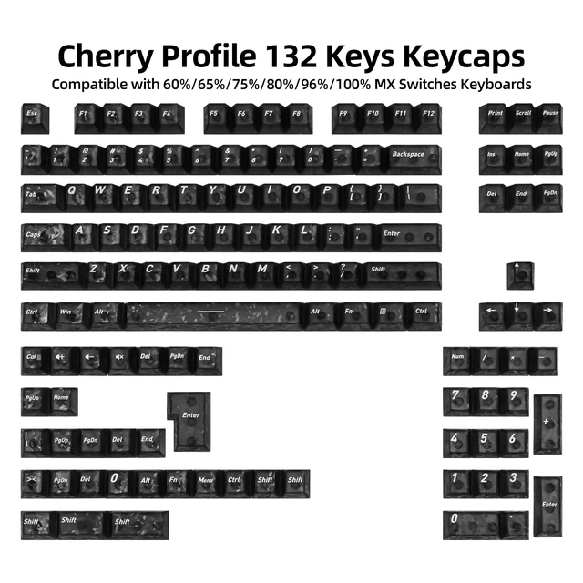 Alt view image 2 of 7 - GEKUCAP Black Carbon Fiber Keycaps, Shine Through Keyboard Keycaps | Top Print132 Keys Cherry Profile Translucent PC Keycap Set, Universal Fit for Most Mechanical Gaming Keyboards