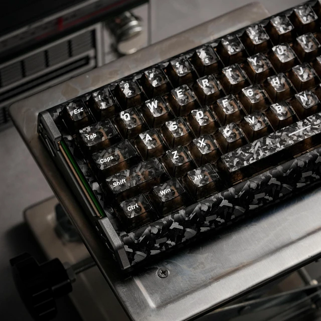 Main image of GEKUCAP Black Carbon Fiber Keycaps, Shine Through Keyboard Keycaps | Top Print132 Keys Cherry Profile Translucent PC Keycap Set, Universal Fit for Most Mechanical Gaming Keyboards