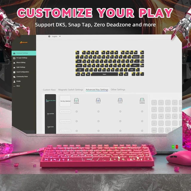 Alt view image 7 of 7 - SHARK R82 HE RT Wired RGB 8K Mechanical Gaming Keyboard-Rose Contour | TKL,NKRO,8Khz Polling,0.005mm RT Accuracy,256K Scan Rate,5 Layer Sound Damped,Hall Effect Magnetic Switch,Driver for PC Mac