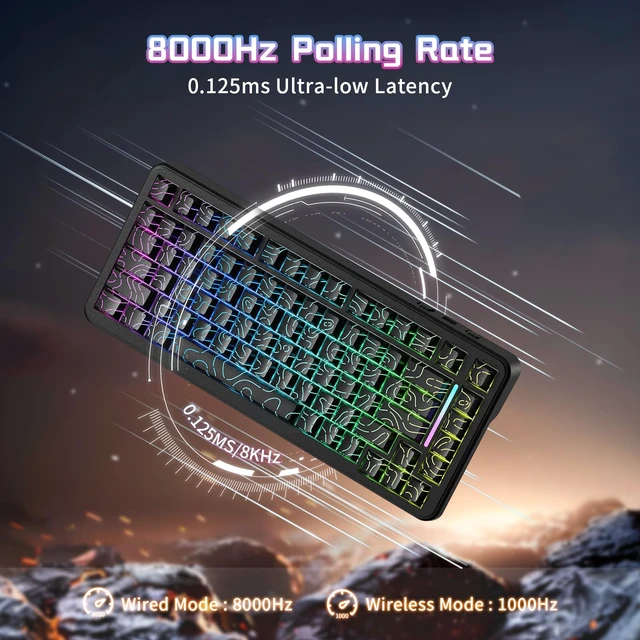 Alt view image 3 of 7 - ATTACK SHARK X82PRO HE 75% Wireless Rapid Trigger Gaming Keyboard, Hall Effect Magnetic Switch Keyboard with 0.01mm RT Adjustable Actuation, 8Khz Polling Rate, Hot-Swap, RGB, for PC Gamer (Black)