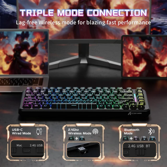 Alt view image 6 of 7 - ATTACK SHARK X82PRO HE 75% Wireless Rapid Trigger Gaming Keyboard, Hall Effect Magnetic Switch Keyboard with 0.01mm RT Adjustable Actuation, 8Khz Polling Rate, Hot-Swap, RGB, for PC Gamer (Black)
