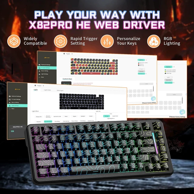 Alt view image 7 of 7 - ATTACK SHARK X82PRO HE 75% Wireless Rapid Trigger Gaming Keyboard, Hall Effect Magnetic Switch Keyboard with 0.01mm RT Adjustable Actuation, 8Khz Polling Rate, Hot-Swap, RGB, for PC Gamer (Black)