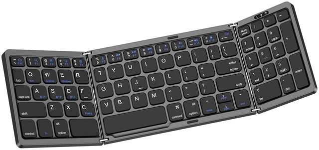 Main image of TSQQST Wireless Foldable Bluetooth Keyboard Full-Size for Travel, Black | Number Pad, 3-Device Bluetooth 5.1 Switching, USB-C Rechargeable for iPad Tablet Laptop Phone Windows iOS Android