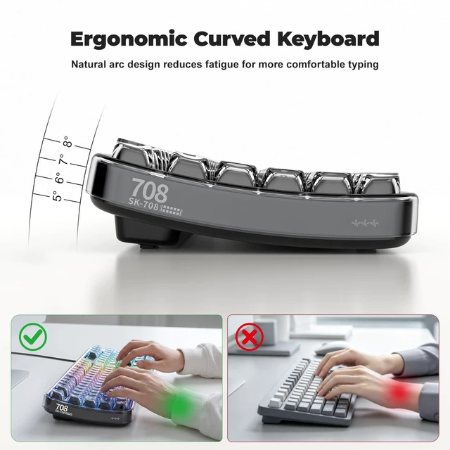 Alt view image 4 of 7 - GEEZER Computer Backlit Keyboard Black Crystal - Full-Size Wired Transparent Keycap Portable Keyboards Compatible with Windows, Laptop, PC, Desktop