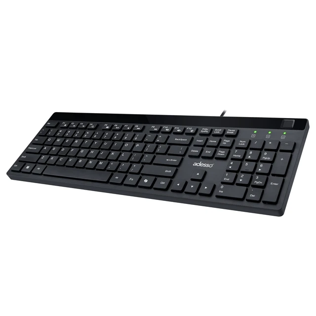 Alt view image 7 of 7 - Adesso AKB-140FB Wired Low Profile Desktop Keyboard | USB, Built-in Fingerprint Reader, Windows Hello Compatible, AES-256 Encrypted, 104 Keys, 12 Hotkeys, USB-C with USB-A Adapter