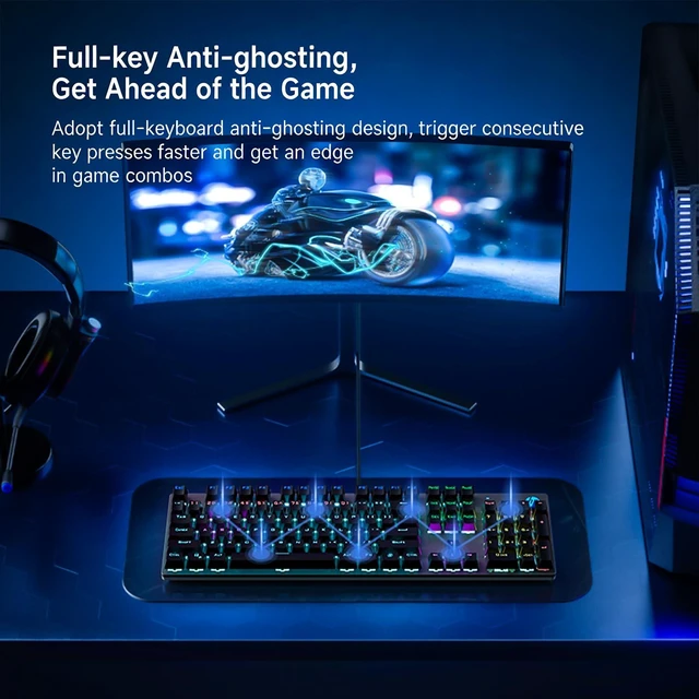 Alt view image 4 of 7 - HP GK400F Gaming Keyboard, Mechanical Brown Switch, Full Size 104 Keys Wired Keyboard, Anti-Ghosting, 20 LED Backlight Modes, Ergonomic USB Keyboard for Windows, ABS Double Shot Keycaps, Black