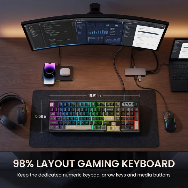 Alt view image 3 of 7 - T103 Full Size Gaming Keyboard,Black Wired Mechanical Feeling Keyboard | RGB Backlit,USB Membrane Keyboard with Number Pad and Dedicated Media Keys,26 Keys Anti-Ghosting,Silent keyboard for Office