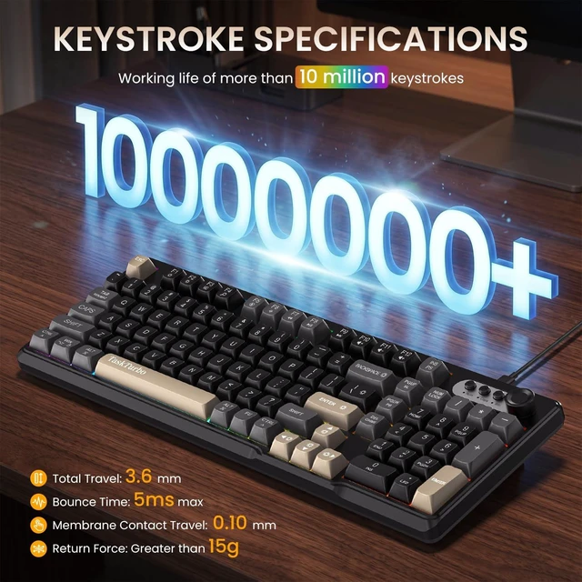 Alt view image 5 of 7 - T103 Full Size Gaming Keyboard,Black Wired Mechanical Feeling Keyboard | RGB Backlit,USB Membrane Keyboard with Number Pad and Dedicated Media Keys,26 Keys Anti-Ghosting,Silent keyboard for Office