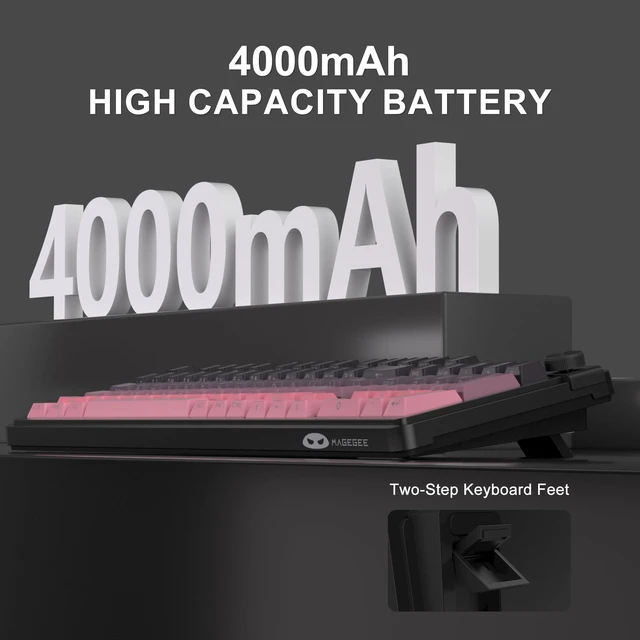 Alt view image 5 of 7 - MageGee GK960 Wireless Keyboard, 98 Keys Tri-Mode BT/2.4G/Wired Membrane Gaming Keyboard, RGB Creamy Keyboard with Number Pad, Knob Control, Side Printed Keycaps, 4000mAh Battery - Black & Pink