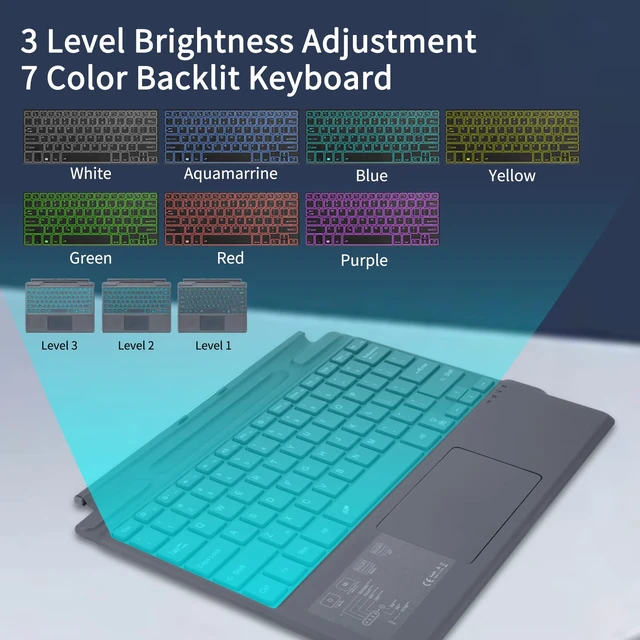 Alt view image 2 of 7 - Surface Pro 11 Bluetooth Wireless Keyboard with Trackpad Backlit Magnetic Keyboard for Microsoft Surface Pro X, Surface Pro 9, Surface Pro 8, Surface Pro 10