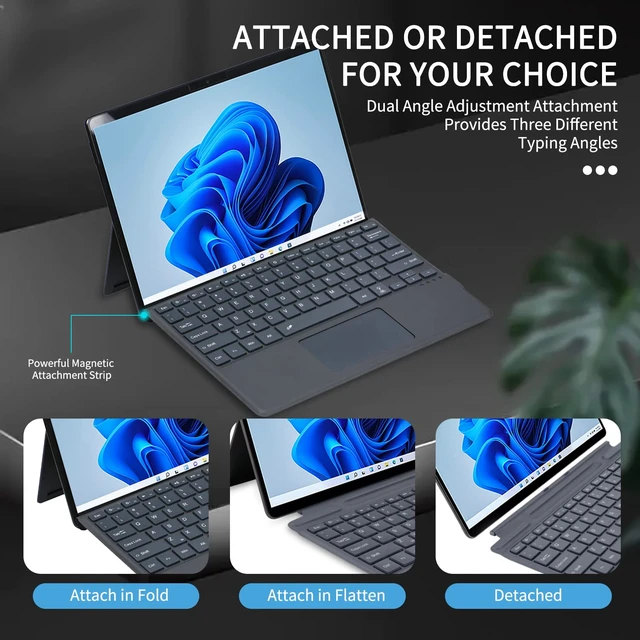 Alt view image 5 of 7 - Surface Pro 11 Bluetooth Wireless Keyboard with Trackpad Backlit Magnetic Keyboard for Microsoft Surface Pro X, Surface Pro 9, Surface Pro 8, Surface Pro 10