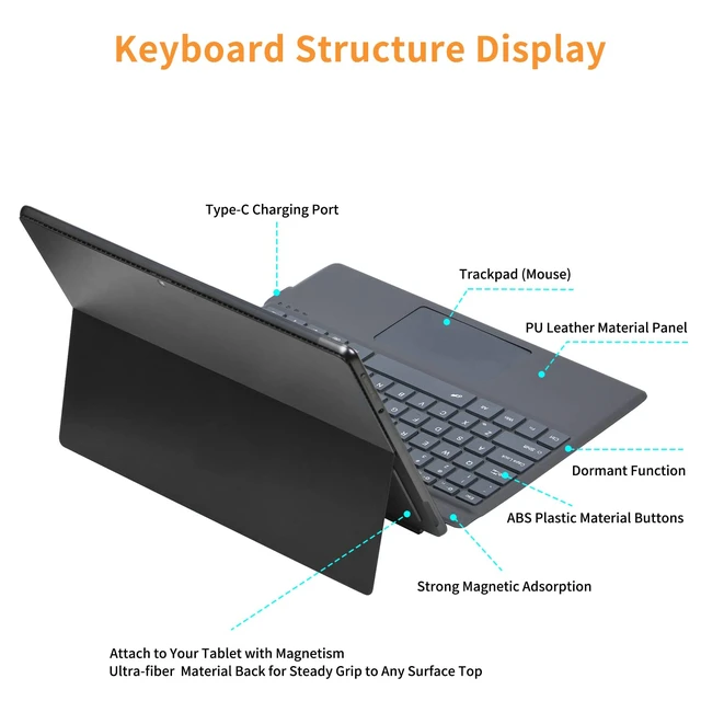 Alt view image 7 of 7 - Surface Pro 11 Bluetooth Wireless Keyboard with Trackpad Backlit Magnetic Keyboard for Microsoft Surface Pro X, Surface Pro 9, Surface Pro 8, Surface Pro 10