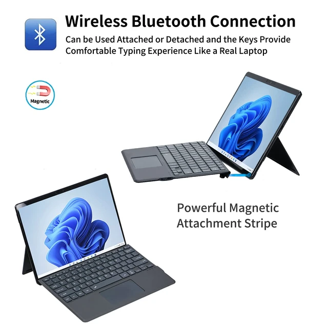 Alt view image 6 of 7 - Surface Pro 11 Bluetooth Wireless Keyboard with Trackpad Backlit Magnetic Keyboard for Microsoft Surface Pro X, Surface Pro 9, Surface Pro 8, Surface Pro 10
