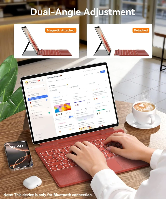 Alt view image 2 of 6 - Surface Pro Keyboard for Microsoft Surface Pro 11/10/9/8/X 13 inch | Bluetooth 7 Color Backlit Type Cover, Wireless Ultra-Slim Portable Magnetic Keyboard, Trackpad, USB-C Recharge, Red