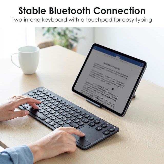 Alt view image 2 of 7 - SANWA Bluetooth Keyboard with Trackpad, 3-Devices HTPC Keyboard, Black
