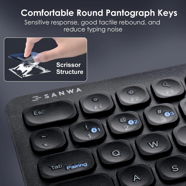 Alt view image 7 of 7 - SANWA Bluetooth Keyboard with Trackpad, 3-Devices HTPC Keyboard, Black