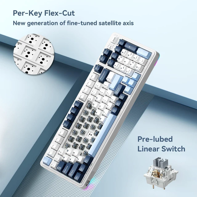 Alt view image 6 of 7 - Machenike KG98 Mechanical Keyboard,Hot Swappable Custom Gaming Keyboard,Pre-lubed Linear Switches,RGB Sidelit,Tri-Mode 98 Keys Compact Layout for Gaming/Typing/Win/Mac/PC