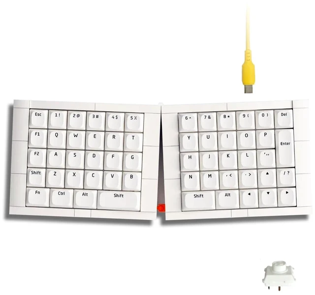Main image of KBDcraft 07Israfel 50% Ergo-Split Low-Profile Mechanical Keyboard, 56-Key Ortho, Lego-Compatible Case, Wired, Linear Switch, Gasket Mount, Hot-Swappable, RGB, QMK, Vial for Win/Mac, Full Kit, White
