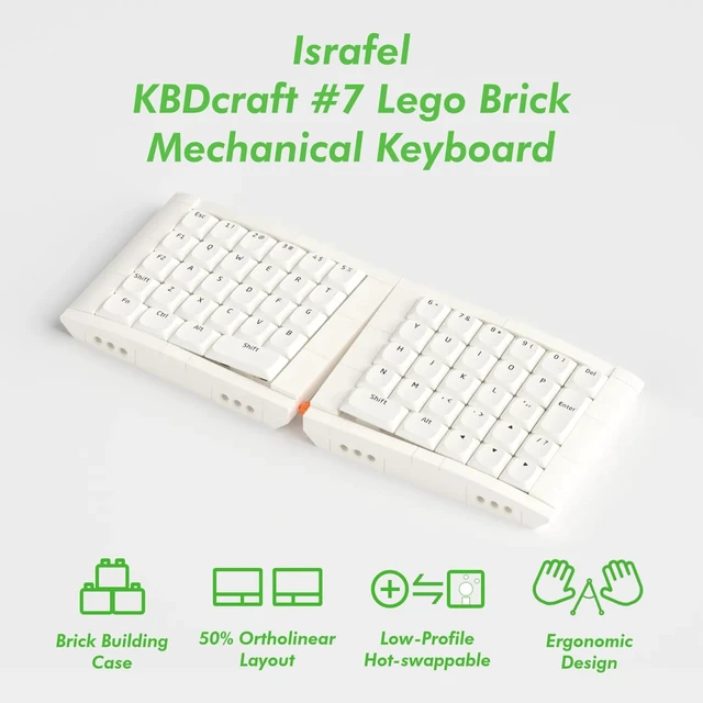 Alt view image 2 of 7 - KBDcraft 07Israfel 50% Ergo-Split Low-Profile Mechanical Keyboard, 56-Key Ortho, Lego-Compatible Case, Wired, Linear Switch, Gasket Mount, Hot-Swappable, RGB, QMK, Vial for Win/Mac, Full Kit, White
