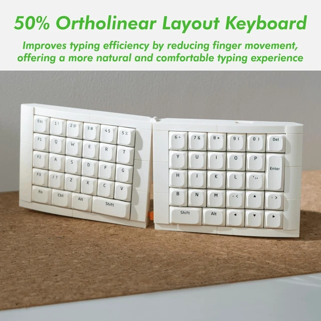 Alt view image 3 of 7 - KBDcraft 07Israfel 50% Ergo-Split Low-Profile Mechanical Keyboard, 56-Key Ortho, Lego-Compatible Case, Wired, Linear Switch, Gasket Mount, Hot-Swappable, RGB, QMK, Vial for Win/Mac, Full Kit, White