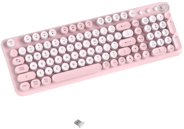 Main image of COVEVA Wireless Bluetooth Keyboard, Full Size Retro Round Keycaps (Pink) | Typewriter Style Wireless Keyboard with 2.4GHz and Dual-Mode Bluetooth Compatibility for Windows, Mac, PC, Laptop, Tablet