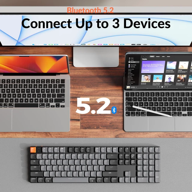 Alt view image 3 of 7 - Keychron K5 Version 2 Wireless Bluetooth Low Profile Mechanical Keyboard | QMK Launcher, Full-Size Layout with Milk POM Brown Switch, White Backlit with Shine-Through Keycaps for Mac Windows Linux