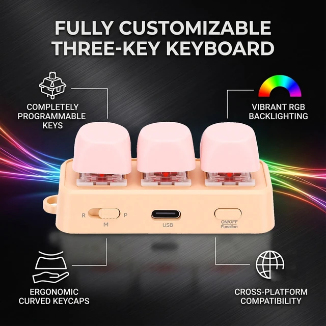 Alt view image 3 of 7 - Pomya 3 Key Macro Keyboard Bluetooth USB Programmable Keypad, RGB Backlit Mini Mechanical Controller for Gaming Editing Copy Paste Shortcuts, Portable Custom Buttons Pad (Pink)