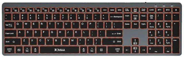 Main image of JOMAA Dual Mode Wireless Keyboard, 2.4G Bluetooth 3 Devices Switch, Quiet Scissor Switch Keys, Backlit with Multimedia Shortcut Keys, for Windows/Mac/iOS/Android PC Laptop Tablet