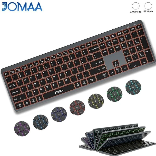 Alt view image 2 of 7 - JOMAA Dual Mode Wireless Keyboard, 2.4G Bluetooth 3 Devices Switch, Quiet Scissor Switch Keys, Backlit with Multimedia Shortcut Keys, for Windows/Mac/iOS/Android PC Laptop Tablet