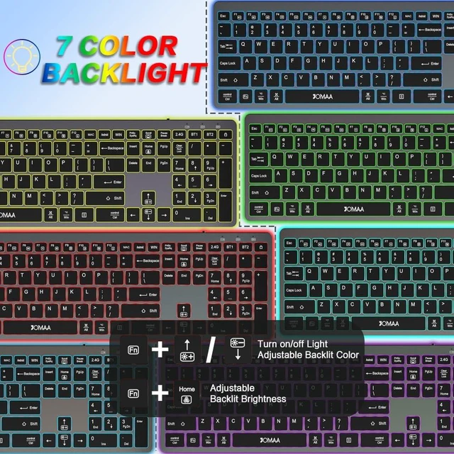 Alt view image 4 of 7 - JOMAA Dual Mode Wireless Keyboard, 2.4G Bluetooth 3 Devices Switch, Quiet Scissor Switch Keys, Backlit with Multimedia Shortcut Keys, for Windows/Mac/iOS/Android PC Laptop Tablet