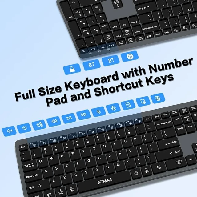 Alt view image 6 of 7 - JOMAA Dual Mode Wireless Keyboard, 2.4G Bluetooth 3 Devices Switch, Quiet Scissor Switch Keys, Backlit with Multimedia Shortcut Keys, for Windows/Mac/iOS/Android PC Laptop Tablet