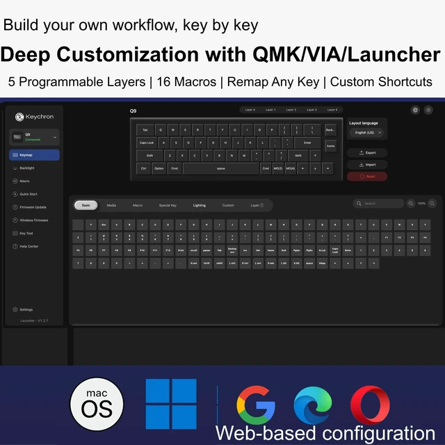Alt view image 3 of 7 - Keychron Q9 52-Key 40% Layout Enthusiast Mechanical Keyboard (Wired) QMK/Launcher Programmable Layers for Mac/Windows, Hot-Swappable Gateron G Pro Brown Switches, Aluminum Body, RGB, Black