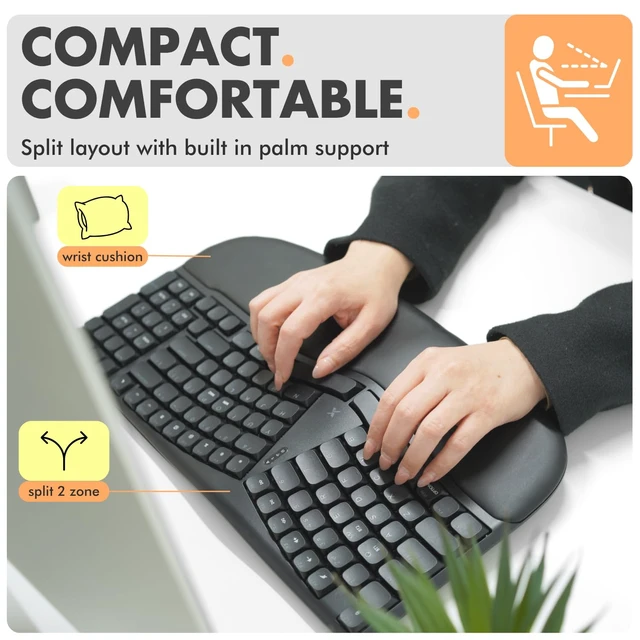 Alt view image 2 of 7 - X9 Performance Wireless Mechanical Ergonomic Keyboard - (BT + 2.4G + Wired) - Wireless Mechanical Split Ergonomic Keyboard - Built-in Wrist Cushion, Pink Switch, Backlit, Rechargeable - for PC/Mac